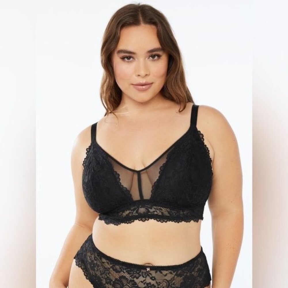NWT Savage X Fenty Black Floral Lace and Mesh Bralette Size 2X